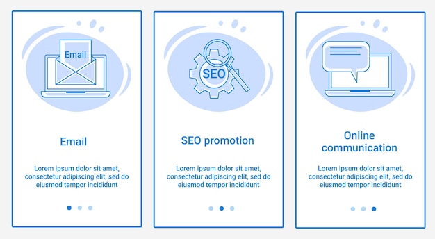 Un conjunto de interfaces ui y ux asunto correo electrónico promoción seo y comunicación en línea