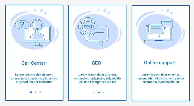 Un conjunto de interfaces ui y ux para la interfaz de usuario tema director ejecutivo de call center y soporte en línea