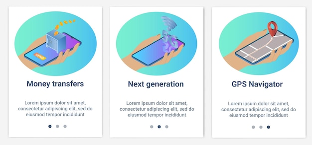 Un conjunto de interfaces ui y ux para la interfaz de usuario transferencias de dinero navegación gps