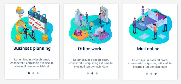 Un conjunto de interfaces ui y ux para la interfaz de usuarioplanificación empresarialtrabajo de oficina y correo en línea