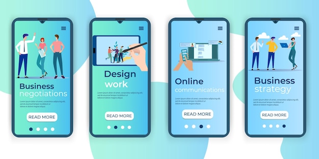 Un conjunto de interfaces UI UX para pantallas de teléfonos inteligentes El tema de las negociaciones comerciales
