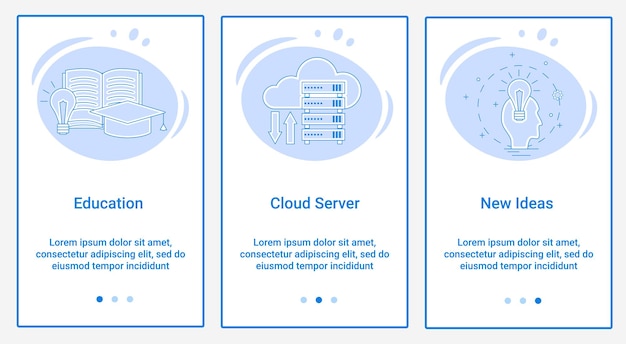 Un conjunto de interfaces UI y UX El tema es Education Cloud Server y New Ideas
