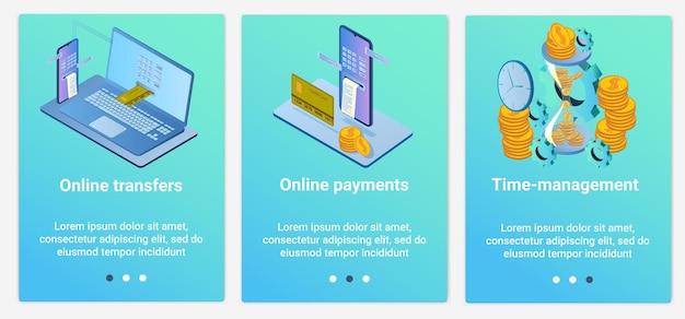 Un conjunto de interfaces UI y UX Transferencias en línea Pagos en línea y gestión del tiempo