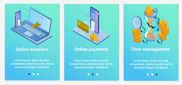 Un conjunto de interfaces ui y ux transferencias en línea pagos en línea y gestión del tiempo