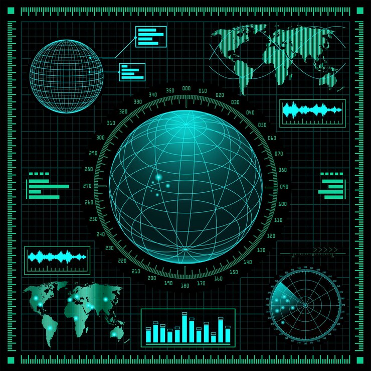 Vector conjunto de interfaz gráfica de usuario futurista hud. elementos de interfaz de usuario de diseño infográfico y pantallas de radar. head up display icons. ilustración de vector cyberpunk.