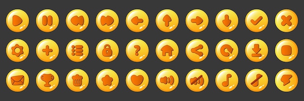 Conjunto de interfaz de iconos de videojuegos en círculo naranja