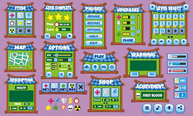 Vector conjunto de interfaz de juego con botones