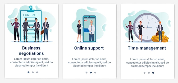 Un conjunto de interfaz ui y ux negociaciones comerciales soporte en línea y gestión del tiempo