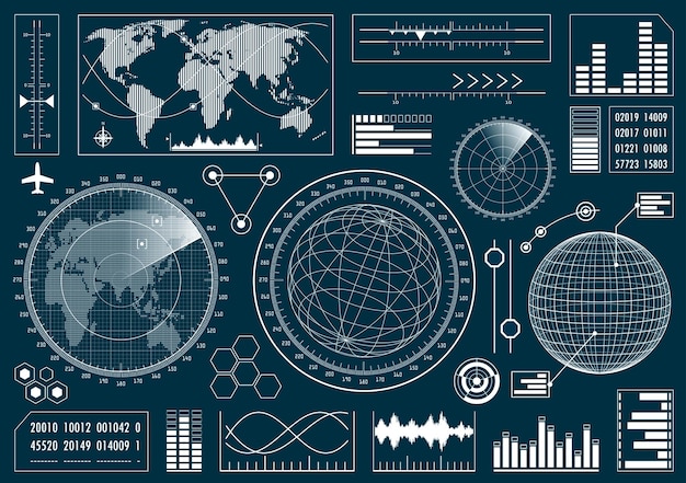 Conjunto de interfaz de usuario futurista HUD. Elementos de diseño infográfico y pantallas de radar. ilustración vectorial