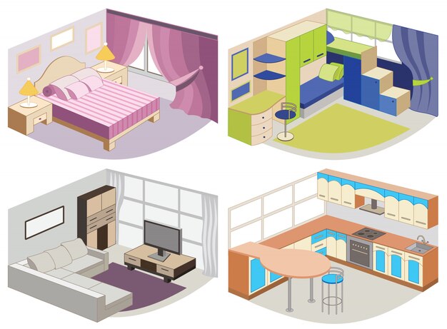 Conjunto de interiores modernos.