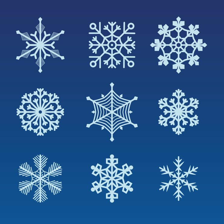Vector conjunto de invierno de copo de nieve de blanco aislado. adorno de año nuevo.