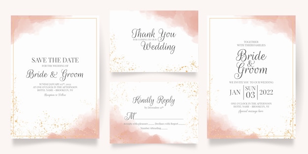 Conjunto de invitación de boda en acuarela.