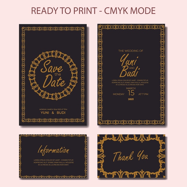 Conjunto de invitación de boda elegante retro moderno