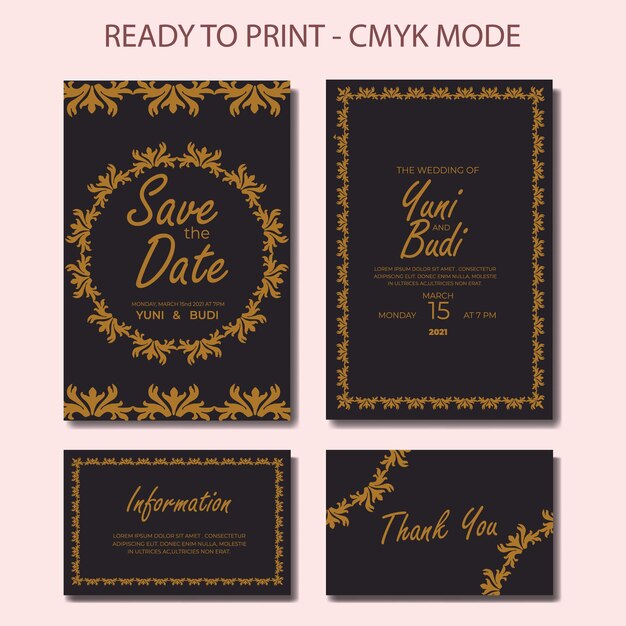 conjunto de invitación de boda de lujo dorado elegante moderno retro