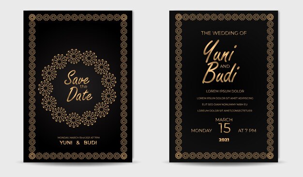 conjunto de invitación de boda de lujo dorado elegante moderno