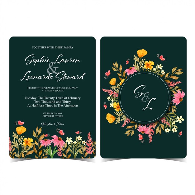 conjunto de invitación de boda con monograma