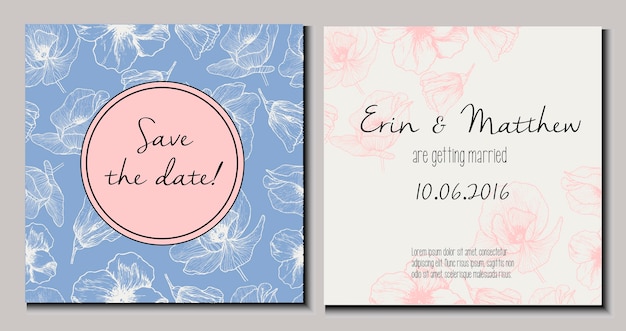 Conjunto de invitación de boda de vector