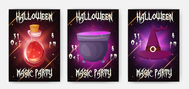 Conjunto de invitación de fiesta mágica de halloween
