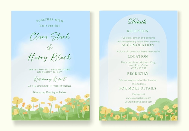 Conjunto de invitaciones de boda campo de flores vibra de primavera