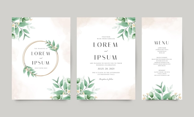 Conjunto de invitaciones de boda con hermosa acuarela floral.