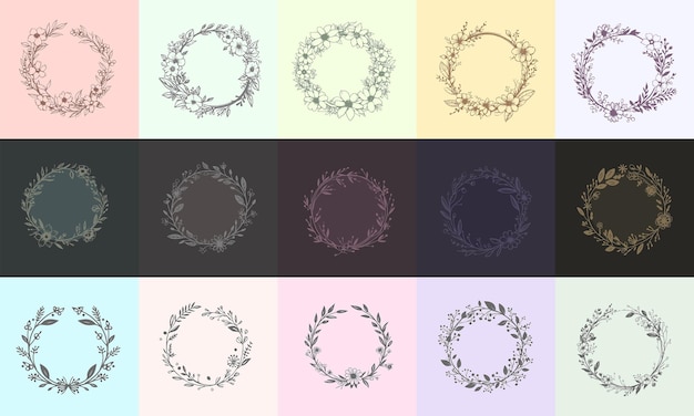 Conjunto de invitaciones dibujadas a mano Vector Corona de boda Fondo