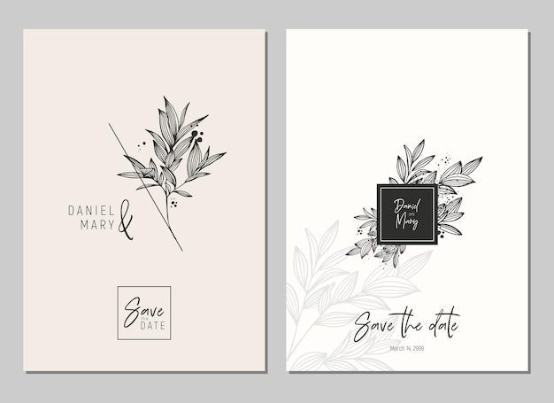 Conjunto de invitaciones florales rsvp guardar el diseño de la tarjeta de fecha Diseño elegante de la tarjeta floral plantilla vectorial