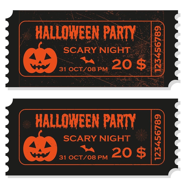 Vector conjunto de invitaciones de papel vintage grunge entradas para fiesta de halloween