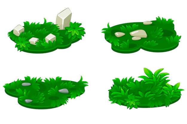 Vector conjunto de isla de pasto con piedras.