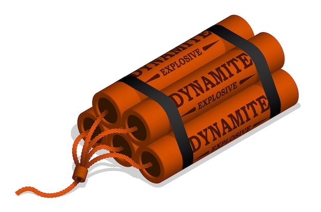 Conjunto isométrico de cilindros con dinamita Explosivos para operaciones mineras Vector 3D realista