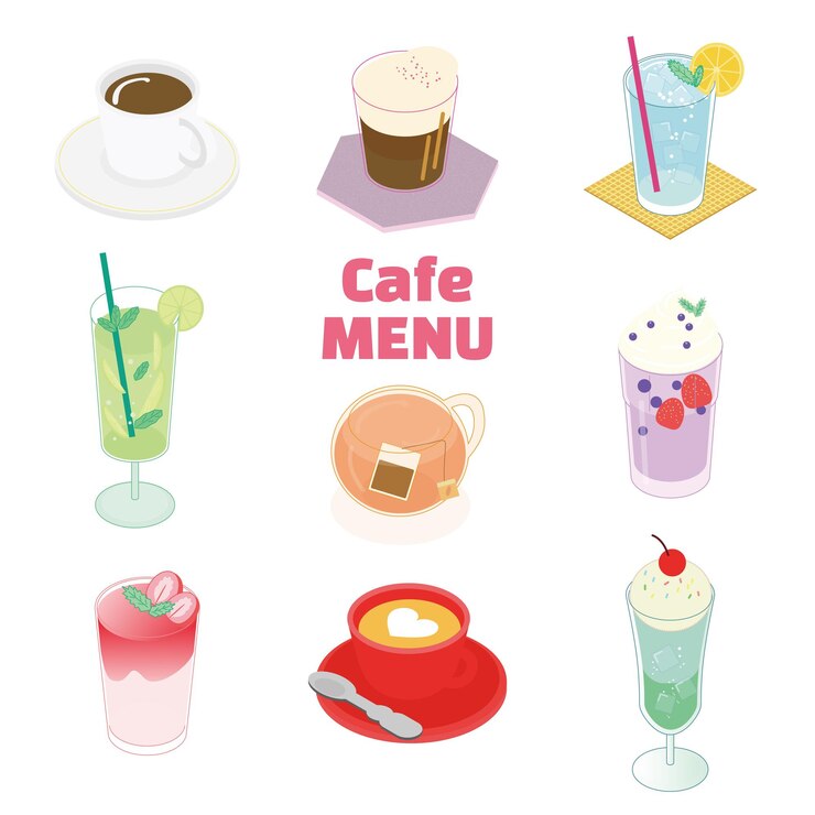 conjunto isométrico del menú del café