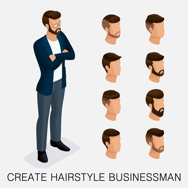 Vector conjunto isométrico de moda 10, estudio cualitativo, un conjunto de peinados para hombres, estilo hipster. del joven empresario de hoy