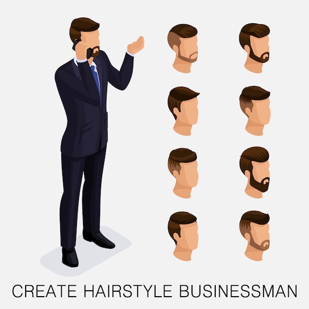 Conjunto isométrico de moda 5, estudio cualitativo, un conjunto de peinados para hombres, estilo hipster.