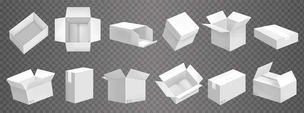 Conjunto isométrico realista de la caja de embalaje