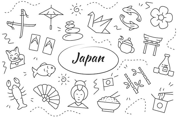 Conjunto de Japón. Colección de objetos y elementos lineales vectoriales.