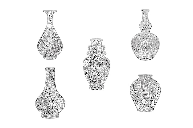 Conjunto de jarrón Mandala dibujado a mano