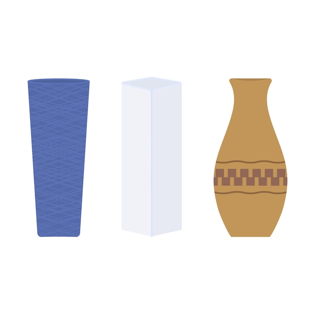 Conjunto de jarrones aislado sobre fondo blanco Vaso de cerámica abstracto y vasija de porcelana geométrica