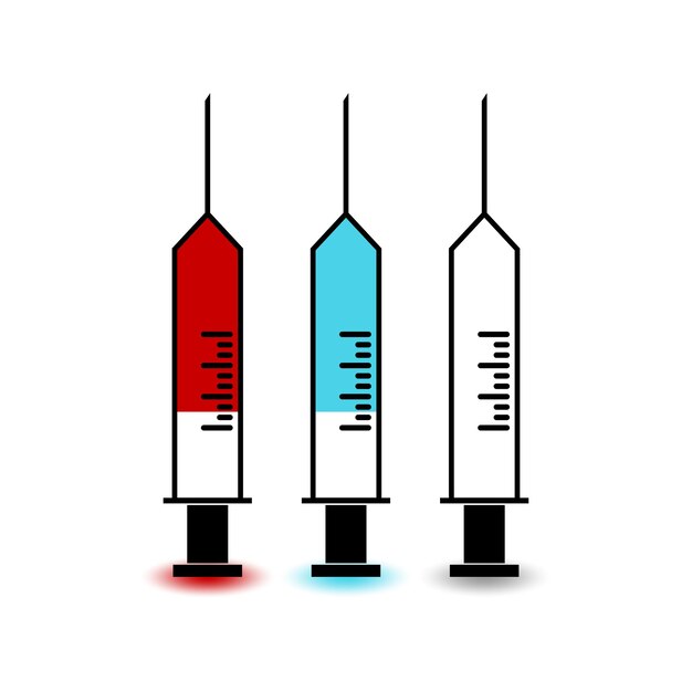 Vector un conjunto de jeringas con medicina sanguínea e investigación de laboratorio vacía