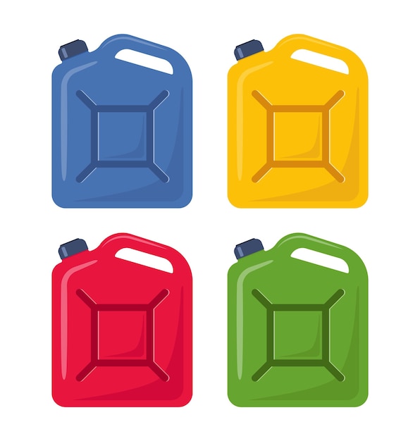 Conjunto de Jerrycans Canisters para gasolina gasolina y aceite de motor Ilustración vectorial