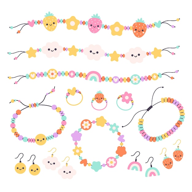 Conjunto de joyas para niños pulseras coloridas hechas a mano con cuentas de plástico letras estrellas corazones flores