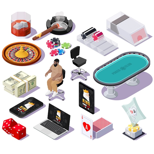 un conjunto de juegos de casino y póquer ilustraciones isométricas