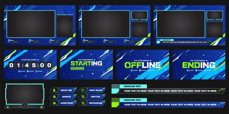 Conjunto de juegos de esports de transmisión en vivo de superposición verde azul abstracta
