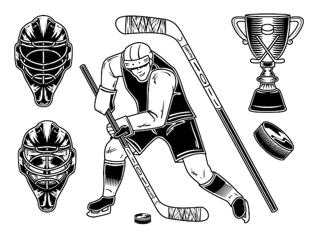 Conjunto de jugador y equipo de hockey.