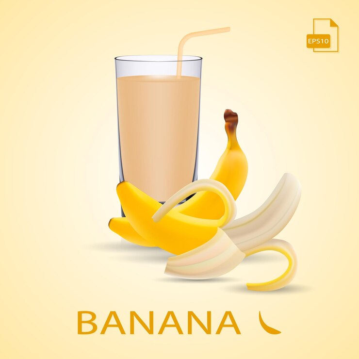 Vector conjunto de jugo de plátano y dos plátanos frescos aislado sobre un fondo