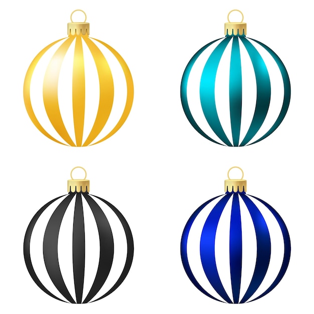 Vector conjunto de juguete o pelota de árbol de navidad amarillo aqua negro y azul