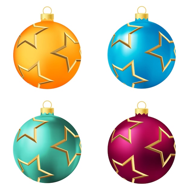 Conjunto de juguete o pelota de árbol de Navidad azul naranja turquesa y rosa