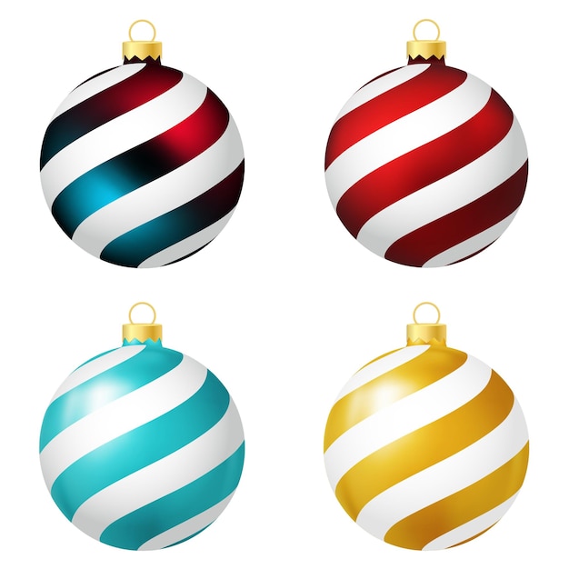 Conjunto de juguete o pelota de árbol de Navidad de color turquesa rojo arco iris y amarillo