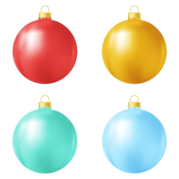 Conjunto de juguete o pelota de árbol de Navidad rojo, verde, azul y amarillo