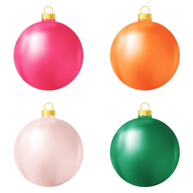 Conjunto de juguete o pelota de árbol de Navidad rosa, naranja, beige y verde