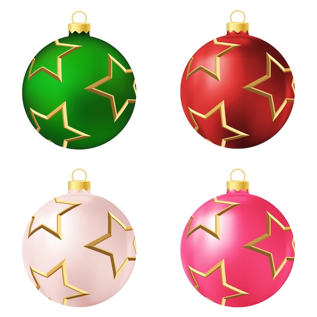 Conjunto de juguete o pelota de árbol de Navidad verde rojo beige y rosa