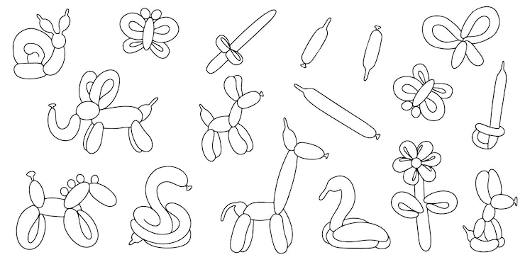 Vector conjunto de juguetes inflables de globos retorcidos en estilo doodle elemento de diseño para tarjetas de felicitación tarjetas de invitación impresión de panfletos vector